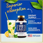 HMB and Vitamin D3 Supplement - Muscle Growth, Strength, Performance and Recovery Support - B-Hydroxy B-Methylbutyrate, D3 Plus Calcium, 1,000 MG HMB Supplements - 180 Days, 360 Capsules