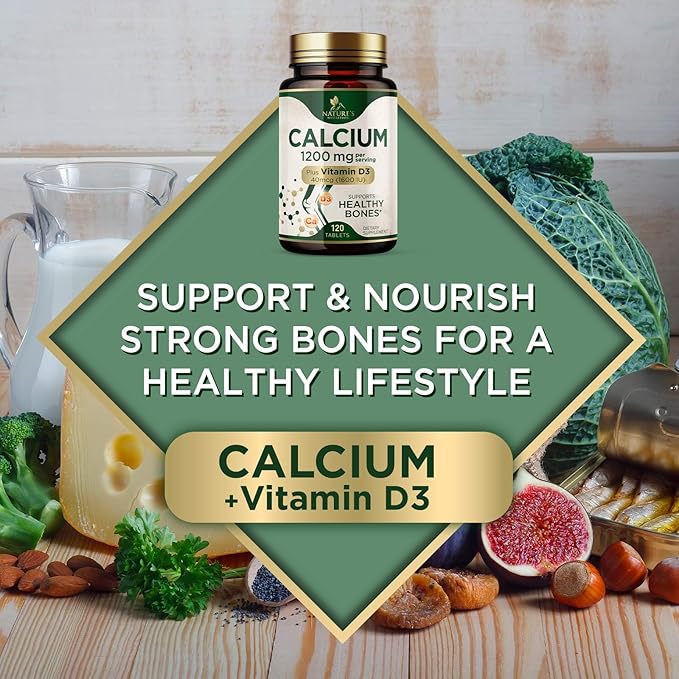 Calcium 1200 mg with Vitamin D3 Per Serving - Bone Health Supplement, Vitamin D & Calcium Supplements for Women & Men - Bone, Teeth & Immune Support, Nature's Calcium Pills, USA Bottled - 120 Tablets