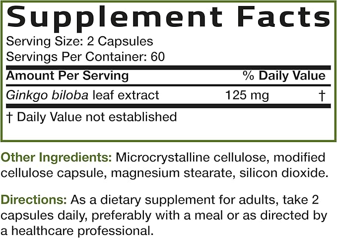 Bronson Ginkgo Biloba Extra Strength Supports Brain Function & Memory Support, 120 Vegetarian Capsules