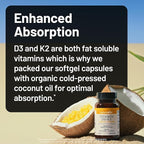 NatureWise Vitamin D3 5000IU + K2 (MK7) 100mcg with Organic Extra Virgin Coconut Oil - Supports Calcium Absorption, Bone & Immune Health - Non-GMO, Soy & Gluten-Free - 30 Softgels[30-Day Supply]