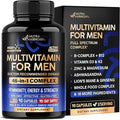 Multivitamin for Men - B-Complex | Whole Foods & Enzymes - Energy, Focus & Brain | Men's Health Complex - 46in1 Mens Multivitamin - Bioavailable & Gentle on Stomach - Made in USA - 90 Capsules, 1/Day