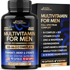 Multivitamin for Men - B-Complex | Whole Foods & Enzymes - Energy, Focus & Brain | Men's Health Complex - 46in1 Mens Multivitamin - Bioavailable & Gentle on Stomach - Made in USA - 90 Capsules, 1/Day