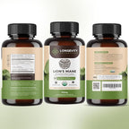 Longevity Botanicals Organic Lion's Mane Mushroom Capsules Supplement Extract 240ct | Hericium Erinaceus Fruiting Body | ≥20% Beta-D-Glucans | 80 Servings of 900mg | Supports Cognitive & Gut Wellness