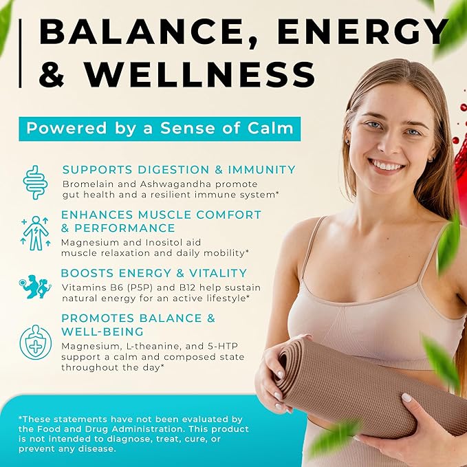 Triple Magnesium Complex Liquid Drops - Magnesium Glycinate Supplement with L-Threonate, Taurate - Ashwagandha, L-Theanine, 5-HTP, Vitamins B6, B12, Bromelain, Inositol for Mineral Balance