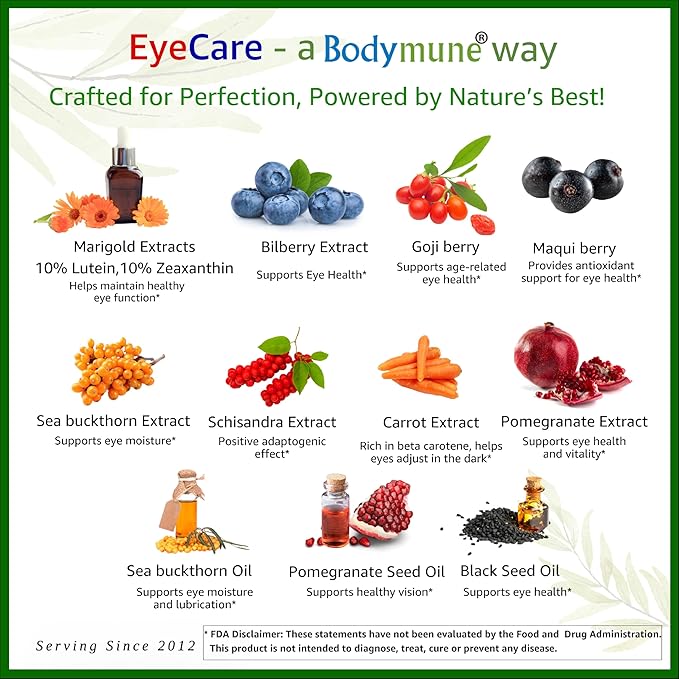 Advanced EyeCare | USDA Organic Eye Health Supplement with Lutein & Zeaxanthin | Maqui, Goji & Sea Buckthorn Extracts | 30-Day Supply | Vegan, Non-GMO, Made in USA