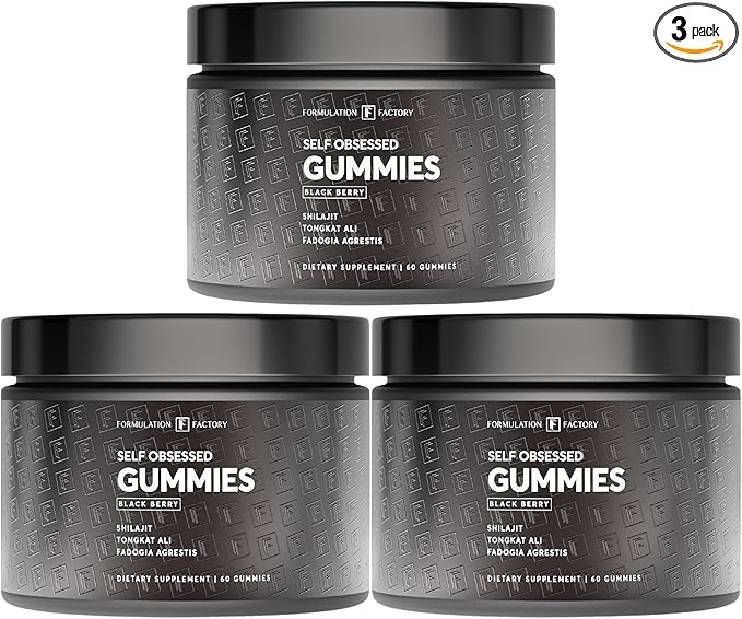 Self Obsessed Shilajit Gummies for Men, Tongkat Ali + Fadogia Agrestis Supplement, Energy, Strength, Drive & Vitality Support, Natural Masculinity Formula (3 Month Supply – 180 Count, Pack of 3)