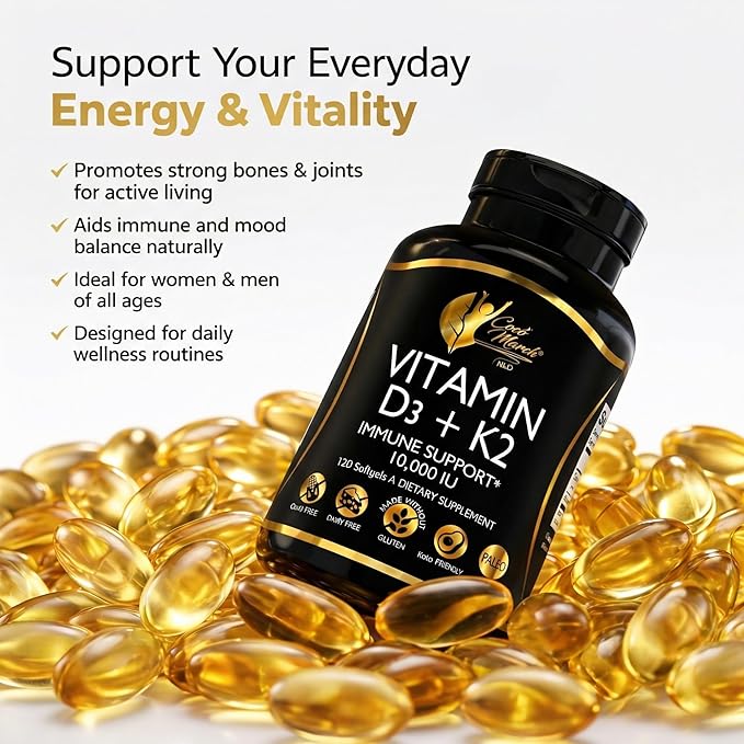 Cocó March N.M.D Vitamin D3+K2 10,000 IU - High Potency Supplement for Women & Men, Immune Support, Bone & Joint Health - Gluten-Free, Non-GMO, 4 Month Supply, 250 mcg D3, 180 mcg of Vitamin K2