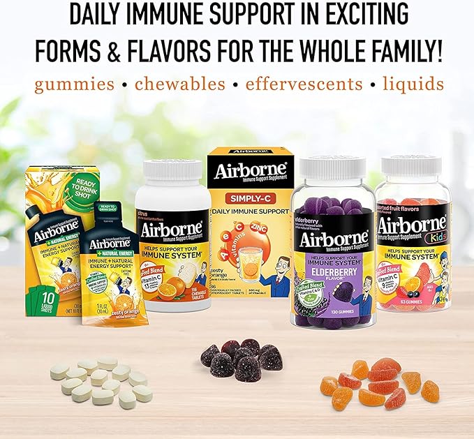 Airborne 1000mg Vitamin C + Zinc Immune Support Supplement Chewable Tablets, Very Berry & Citrus Flavor with Powerful Antioxidants Vitamins A C & E, 116 Chewable Tablets (Very Berry + Citrus)