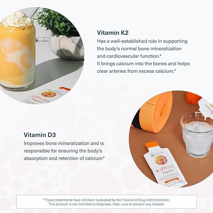 Youtheory K2D3 Liquid - Bone & Heart Health Support* - Combines Vitamin D3 & Vitamin K2 - Dairy, Soy & Gluten Free - Peach, 1 oz (12 Pack)
