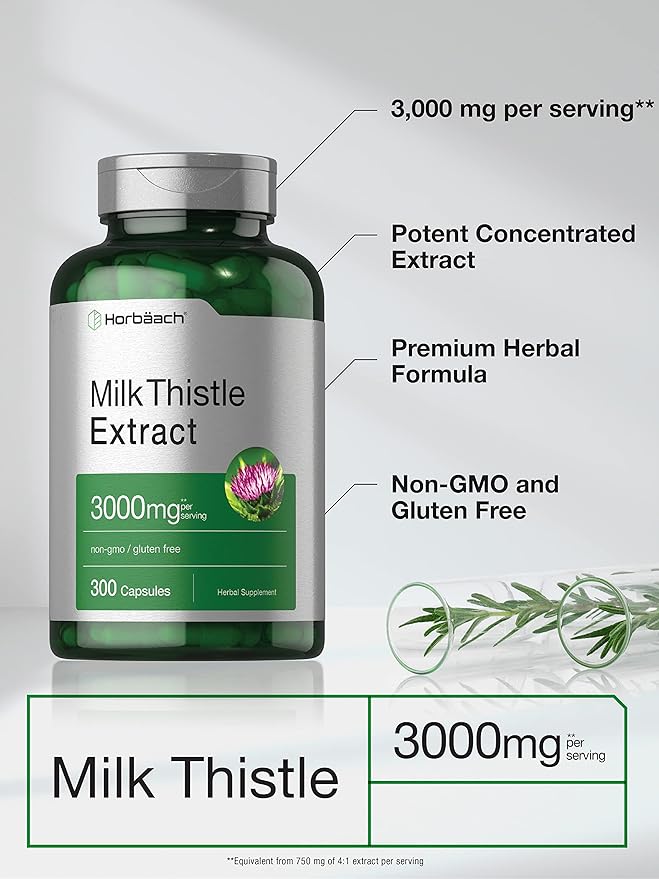 Horbäach Milk Thistle Supplement | 300 Capsules | Herbal Extract | Non-GMO, Gluten Free