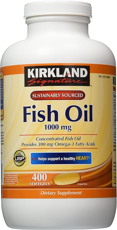 Kirkland Signature Omega-3 Fish Oil Concentrate, 800 Softgels, 1000 mg Fish Oil with 30% Omega-3s (300 mg)