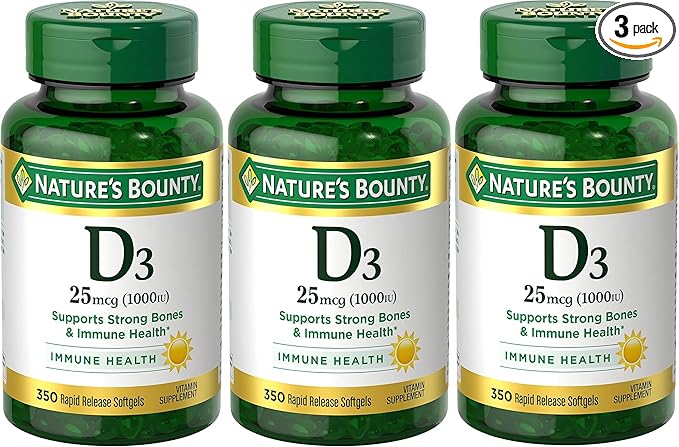 Nature's Bounty Bounty D-1000 IU Dietary Supplement Rapid Release Liquid Softgels 350 ea (Pack of 3)