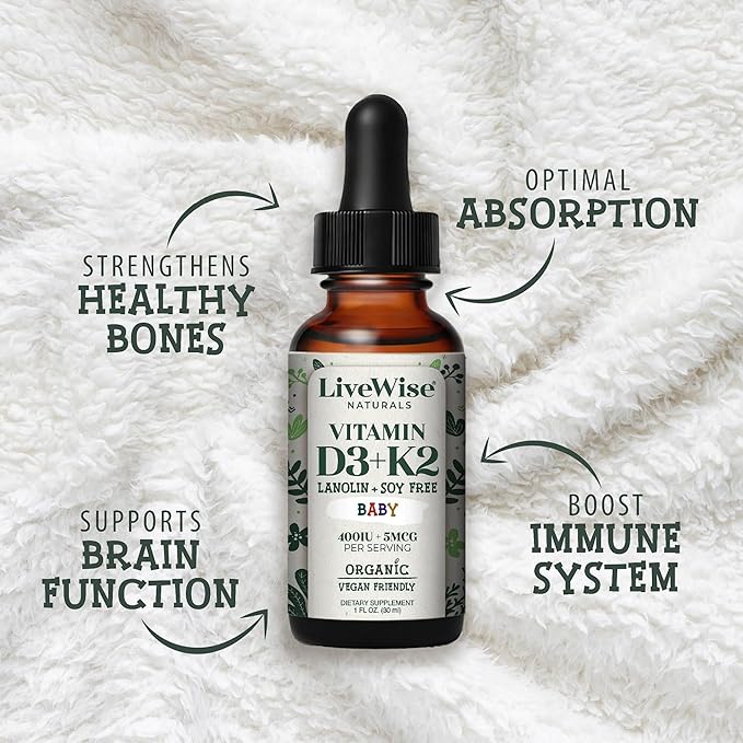 Vitamin D3 K2 Drops for Babies - Concentrated Formulation, 225 Servings at 400 IU, 5 MCG (MK-7), Micro-Dose Dropper, Gentle Daily Supplementation, Early Development & Precise Dosing