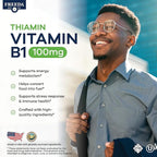 Freeda Vitamin B1 Thiamine 100mg - Supports Energy Metabolism, Nervous System Health - Kosher, Vegan, Gluten Free - Thiamin HCl 100 mg Vitamin B 1 - Pure Vit B1 Vitamin Thiamine B1 Supplement (100 Ct)