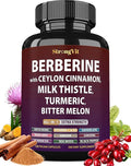 Berberine with Ceylon Cinnamon Supplement, Milk Thistle, Turmeric, Bitter Melon for Digestion, Immunity. Organic Complex for Men & Women, Non-GMO, Gluten-Free, Vegan, USA (120 Capsules)