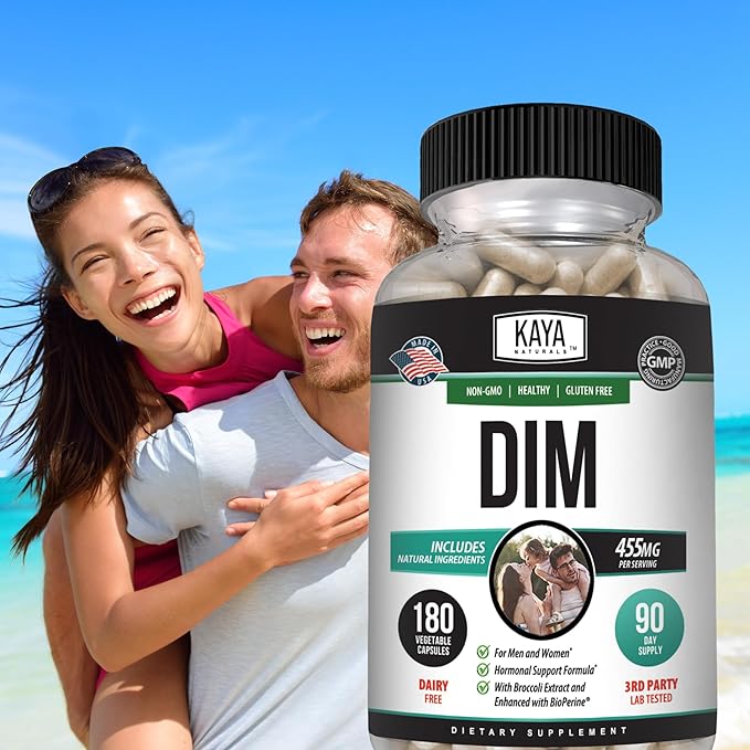 Kaya Naturals DIM Ultra | Supplement for Women and Men | Vegetable Capsules with Broccoli Extract & BioPerine | Herbal Supplement for Hormonal Support, Acne, Menopause, and Prostate – 180 Count