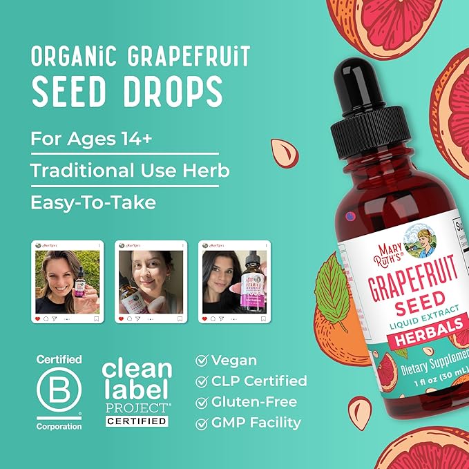 MARYRUTH'S Organics Grapefruit Seed Extract Grapefruit Seed Oil Drops | Peel & Seed | Herbal Tinctures Liquid Drops | Sugar Free | Vegan | Non-GMO | Gluten Free| Unflavored | 30 Servings | 1 Fl Oz