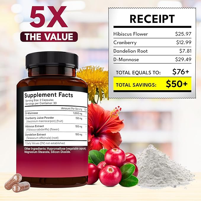 NEW AGE D-Mannose with Cranberry & Hibiscus - High Strength for Urinary Tract Health - Supplement for Women - Bladder, Liver & Microflora Support - Made in USA - Vegan, 180 Capsules