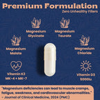 Magnesium Complex 420mg with Vitamin D3 K2 - Four Bioavailable Forms Including Bisglycinate (Glycinate), Malate, Taurate, and Chloride for Superior Absorption - 90 Capsules Made in USA