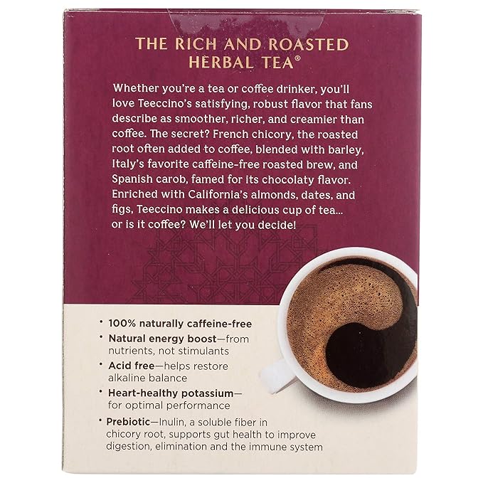 Teeccino Vanilla Nut Herbal Tea - Rich & Roasted Herbal Tea That’s Caffeine Free & Prebiotic for Natural Energy, 10 Tea Bags