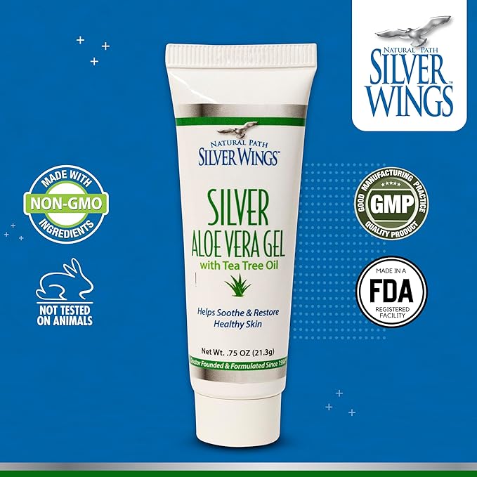Natural Path Silver Wings 200ppm Silver with Aloe Vera Gel and Tea Tree Oil - Soothing Skin Care - 0.75 oz