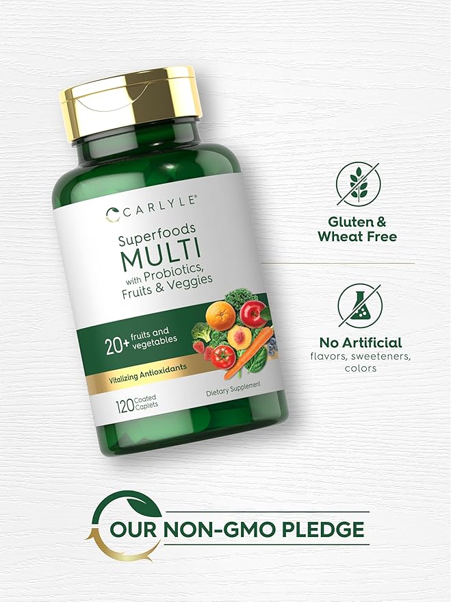 Carlyle Fruits and Veggies Supplement | 120 Count | Superfood Multivitamin with Probiotics | Made with 20 Fruits and Vegetables | Non-GMO & Gluten Free