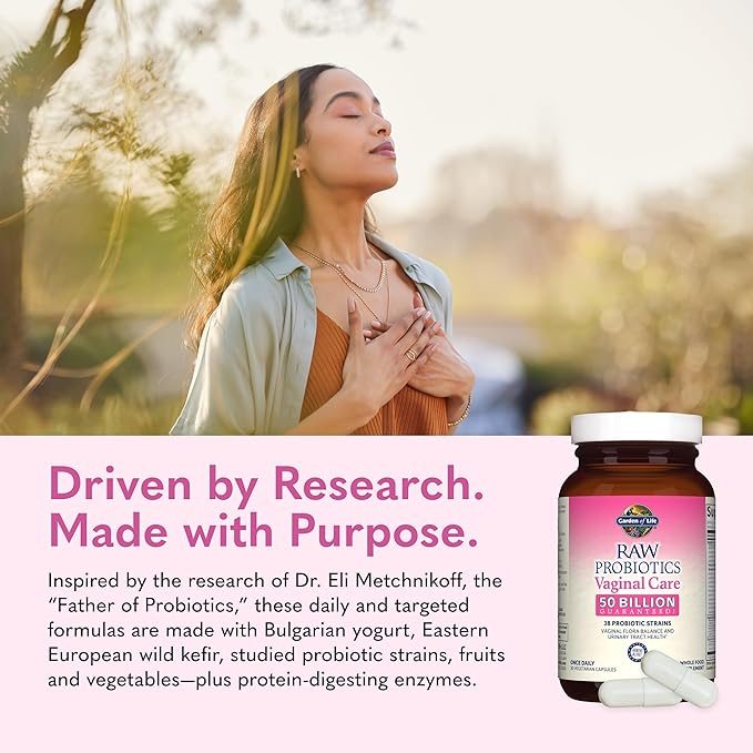 Garden of Life Raw Probiotics Vaginal Care - 50 Billion CFU - 38 Probiotic Strains - Supports Vaginal & Urinary Tract Health* - 30 Vegetarian Capsules