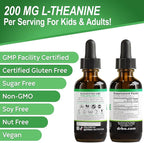 L Theanine 200mg Liquid Drops - Natural Sleep Support & Focus Supplement for Kids & Adults - Vegan, Non-GMO, Gluten Free 200mg Pure L-Theanine Drops Liquid Supplements, Mood Ltheanine for Kids 2 FL Oz