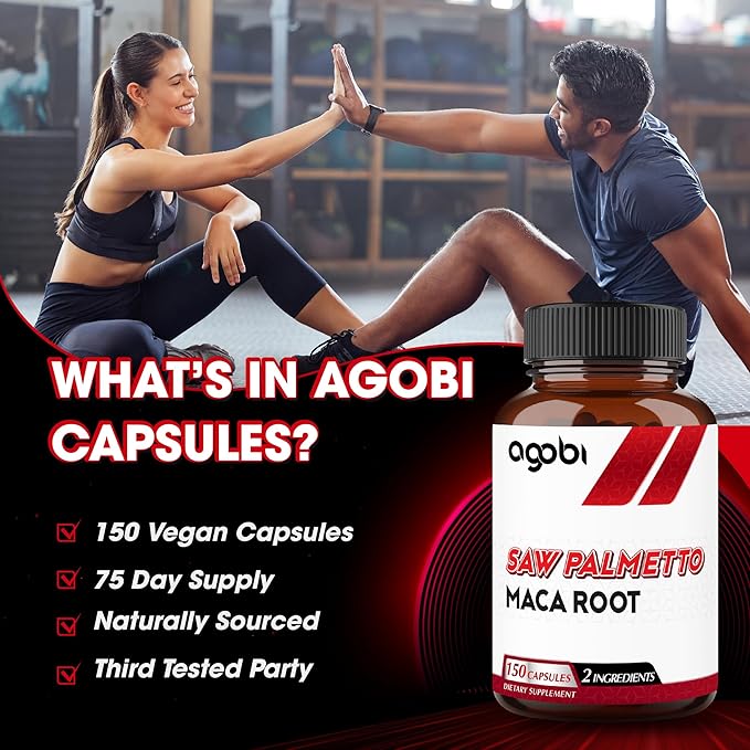 agobi Saw Palmetto Supplement with Maca Root - High Extract Support for Hair Health, Restful Mood & Energy Support - 150 Veggie Capsules
