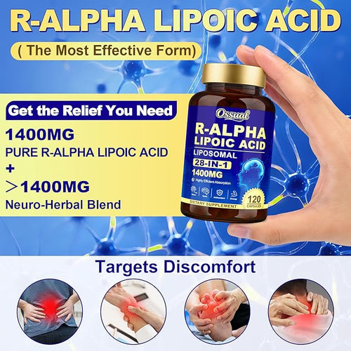 1400MG R Alpha Lipoic Acid, 28-in-1 Stabilized ALA Supplements, Neuropathy Supplements with L-Carnitine, NAC & B-Complex, R-ALA Supplement Antioxidant for Nerve, Brain, Energy丨Vegan, 120 Capsules