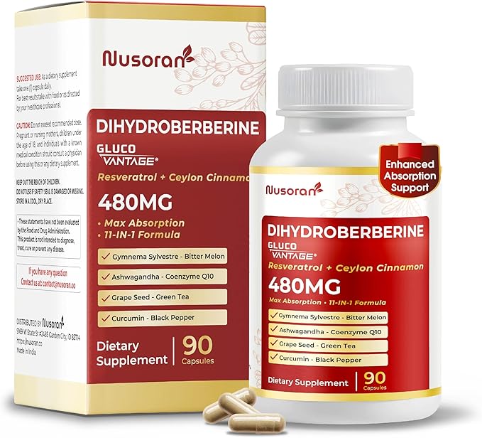 Dihydroberberine - Super Berberine - Patented GlucoVantage 810mg - 5X Absorption - with Resveratrol Cinnamon Grape Seed Extract- Support Metabolism, Digestion (90 Count (Pack of 1))