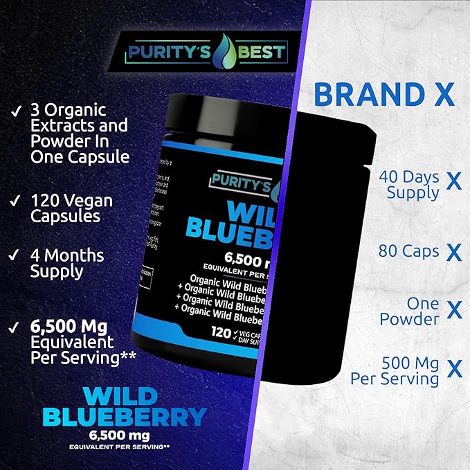 Purity’s Best Wild Blueberry Extract, Rich in Flavonoids & Anthocyanins, Antioxidant Support for Brain & Heart Health, 4-Month Supply, Non-GMO, 120 Vegan Capsules