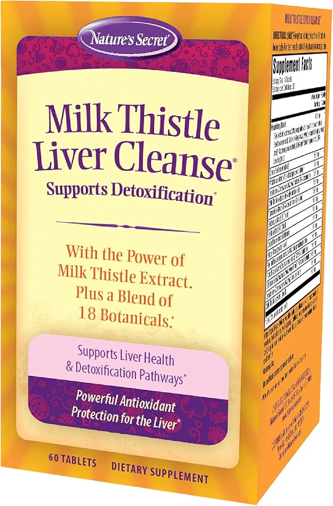 Nature's Secret Milk Thistle Liver Cleanse - 60 Tablets - Supports Healthy Liver Function & Detoxification - 18 Botanical Blend Turmeric, Dandelion, Beet, & Artichoke - Natural Powerful Antioxidant