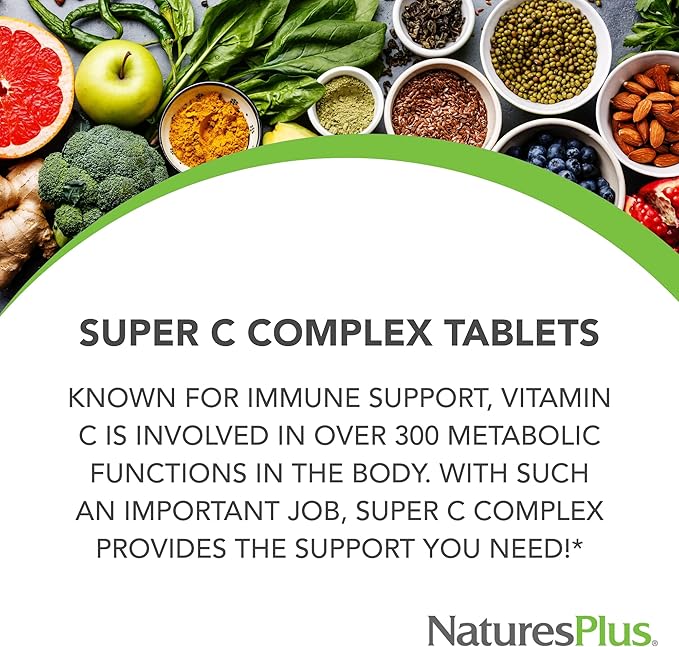 NaturesPlus Super C Complex, Sustained Release - 90 Tablets - 1000mg Vitamin C + 500mg Bioflavonoids - Vegetarian, Gluten Free - 90 Servings