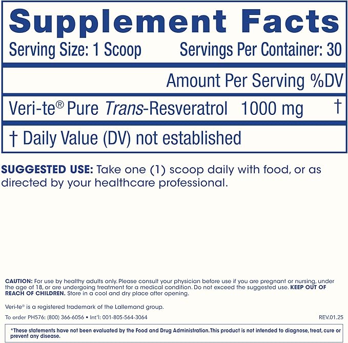 ProHealth Longevity Micronized Pure Trans Resveratrol Powder 30 Grams - 98% Pure Pharmaceutical Grade, 1000 mg per Scoop, Superior Absorption and Bioavailability