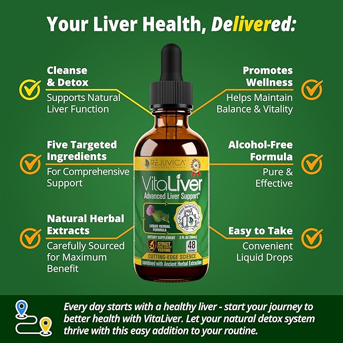 Rejuvica Health VitaLiver | Liver Cleanse & Detox Drops | Milk Thistle, Artichoke, Chanca Piedra & Dandelion Extract | Fatty Liver Support Repair Supplement for Men & Women | 3 Pack