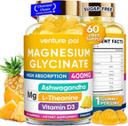 60 Day Supply Magnesium Glycinate 400mg Gummies with Ashwagandha, L-Theanine, CoQ10, Vitamin D3 & B6, Sugar Free Magnesium Gummies for Adults & Kids, Stress Relief, Sleep & Calm, Vegan, Gluten Free