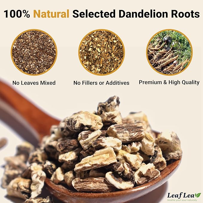LeafLea 80 Dandelion Tea Bags, All Natural Dandelion Root Tea, Supports Digestion & Immune Health, Caffeine-Free, Vegan, No Sugar, Individually Wrapped Tea Bags, 2 Pack