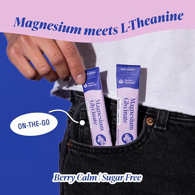 Magnesium Glycinate Powder + L-Theanine | 300 mg High Absorption Chelated Magnesium Powder for Sleep - Mixed Berry Flavor, No Sugar, Support Restful Sleep & Relaxation