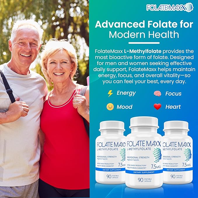 L Methylfolate 7.5mg – Methylfolate Supplement for Women & Men – High Potency Methylated Vitamin B9 5-MTHF for Energy, Mood & Focus – Non-GMO, Gluten-Free, 90 Capsules (3-Month Supply)