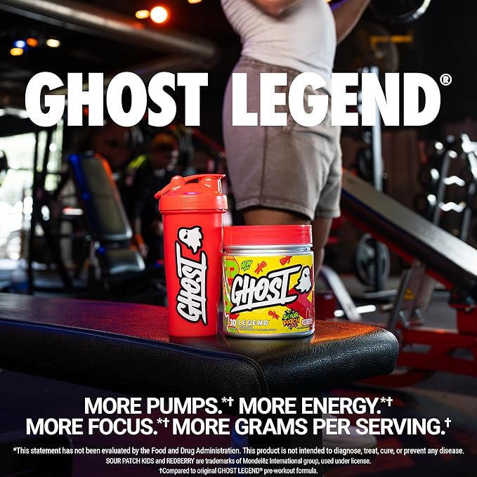 GHOST Legend Pre-Workout Powder, Sour Patch Kids Redberry - 30 Servings – Pre-Workout for Men & Women with Choline, L-Citrulline, & Beta Alanine for Energy & Focus
