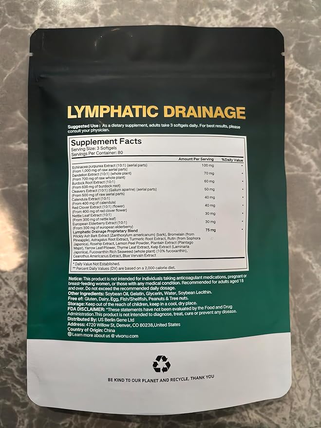 Lymphatic Drainage Supplements, 720 Softgels, Lymph System Support Supplement for Women & Men, 21-in-1 Herbal Blend with Echinacea, Dandelion, Burdock, Bromelain, Calendula, Turmeric & More, 3 Bag