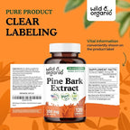Wild & Organic Pine Bark Extract Capsules 300 mg - Antioxidant Supplement - 95% Proanthocyanidins - 120 Capsules - French Maritime Pine Bark Extract - 4-Month Supply - Pinus Maritima - Vegan, Non-GMO
