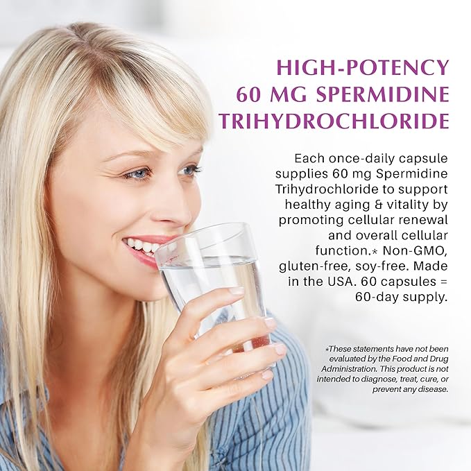 Spermidine Supplements | Supports Healthy Aging & Vitality | Promotes Cellular Renewal & Function for Longevity & Energy Support | 60 Capsules