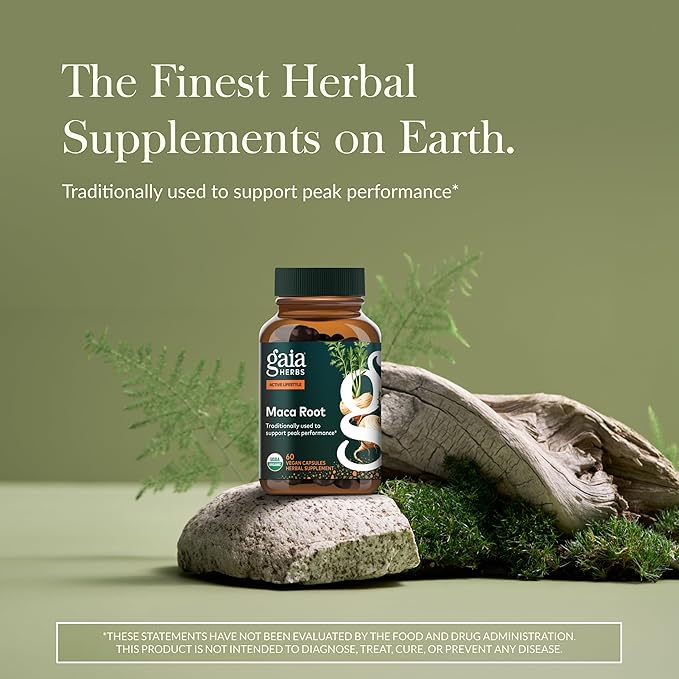 Gaia Herbs Maca Root - Caffeine-Free Energy Supplement - Traditionally Used to Support Healthy Energy & Stamina* - Made with Organic Maca Root (Lepidium meyenii) - 60 Vegan Capsules (60 Servings)