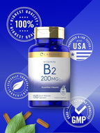 Carlyle Vitamin B2 200mg | 150 Count | Riboflavin | Non-GMO & Gluten Free Essential Supplement