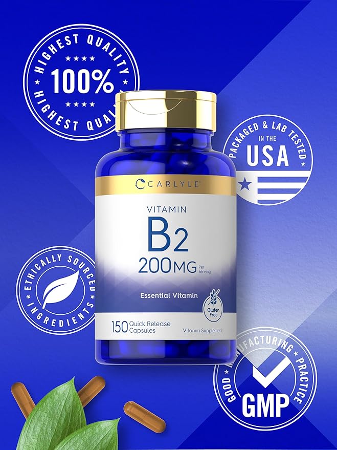 Carlyle Vitamin B2 200mg | 150 Count | Riboflavin | Non-GMO & Gluten Free Essential Supplement