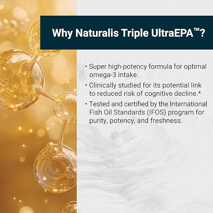 Naturalis Triple Strength UltraEPA™ EPA 1000mg | Pharmaceutical Grade High Purity 99% Omega-3 with 96.5% EPA Burpless Fish Oil | IFOS Certified, Sustainably Sourced, Non-GMO | Pack of 3