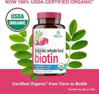 USDA Organic Whole Food Biotin Supplement, Made with Plant-Based Biotin from Sesbania Agati Trees, by SolaGarden Naturals, 60 Non-GMO Vegan Capsules, Supports Hair, Skin, and Nails, Made in USA