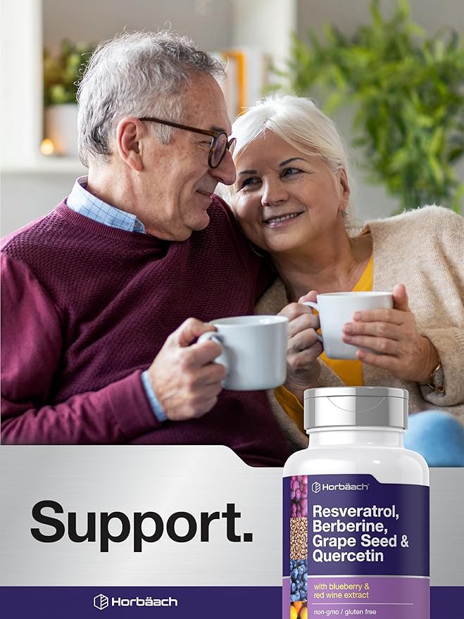 Horbäach Resveratrol Berberine Grape Seed & Quercetin | with Blueberry & Red Wine Extract | 120 Capsules | Non-GMO, Gluten Free & Vegetarian Supplement